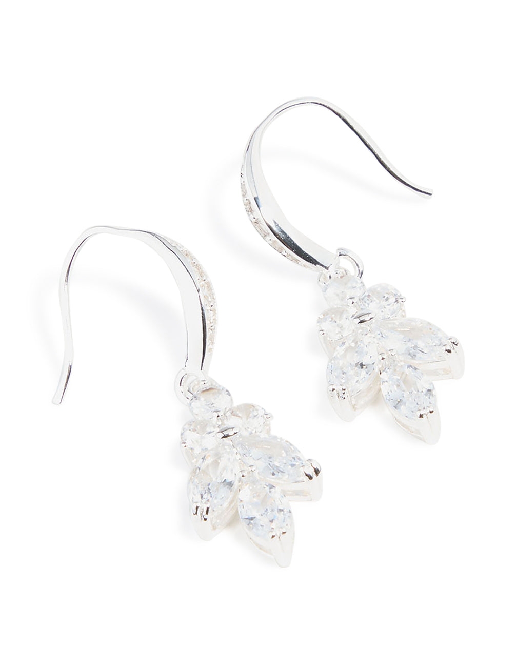 Silver Plated Cubic Zirconia Flower Vine Hook Earrings