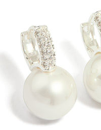 Silver Plated Large Pearl Drop Cubic Zirconia Huggie Earrings - link has visual effect only