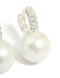 Silver Plated Large Pearl Drop Cubic Zirconia Huggie Earrings - link has visual effect only