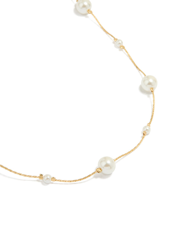 Gold Plated Pearl Alternating Necklace
