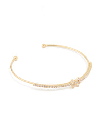 Gold Plated Cubic Zirconia Bow Wrist Cuff - link has visual effect only