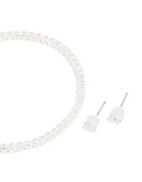 Silver Plated Cubic Zirconia Baguette Tennis Bracelet & Earrings Set - link has visual effect only