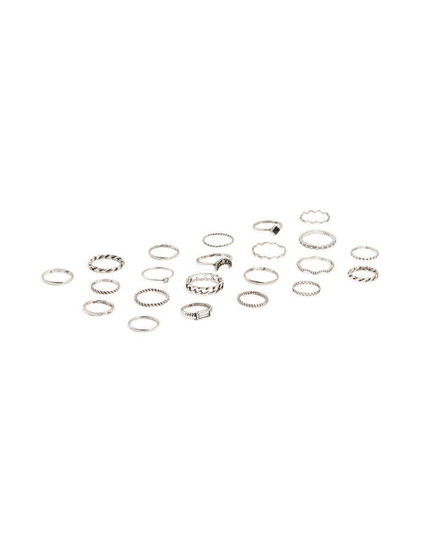 Antique Silver Textured Stacking Rings 22-Pack