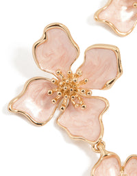 Gold Enamel Double Flower Drop Earrings - link has visual effect only