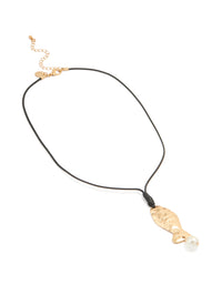 Worn Gold Textured Fish Pearl Cord Necklace - link has visual effect only