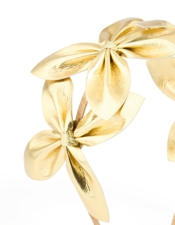 Gold PU Leather Flower Bow Headband