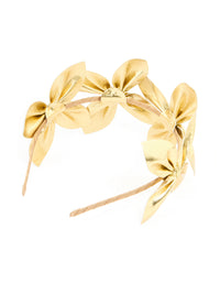 Gold PU Leather Flower Bow Headband - link has visual effect only