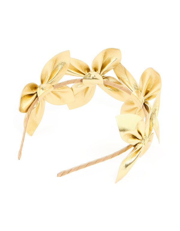 Gold PU Leather Flower Bow Headband