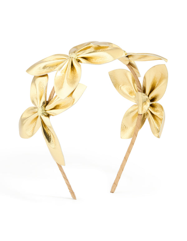 Gold PU Leather Flower Bow Headband