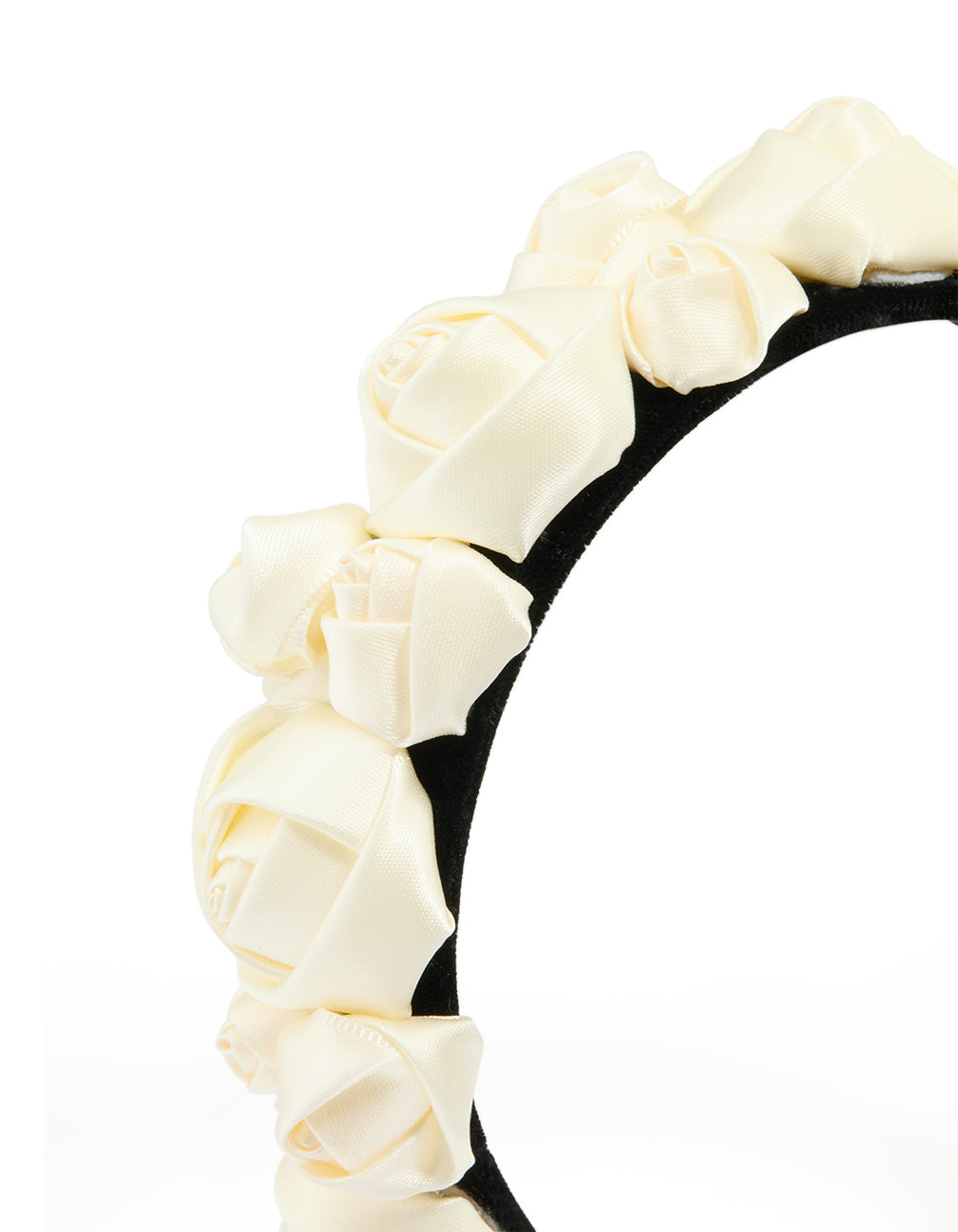 Black Fabric White Rosette Headband