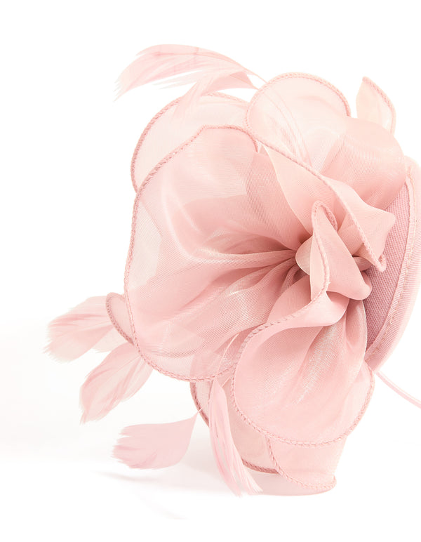 Blush Pink Feather & Soft Fabric Flower Fascinator