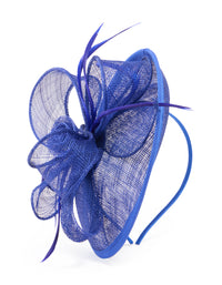 Dark Blue Sinamay Rosette & Feather Fascinator - link has visual effect only