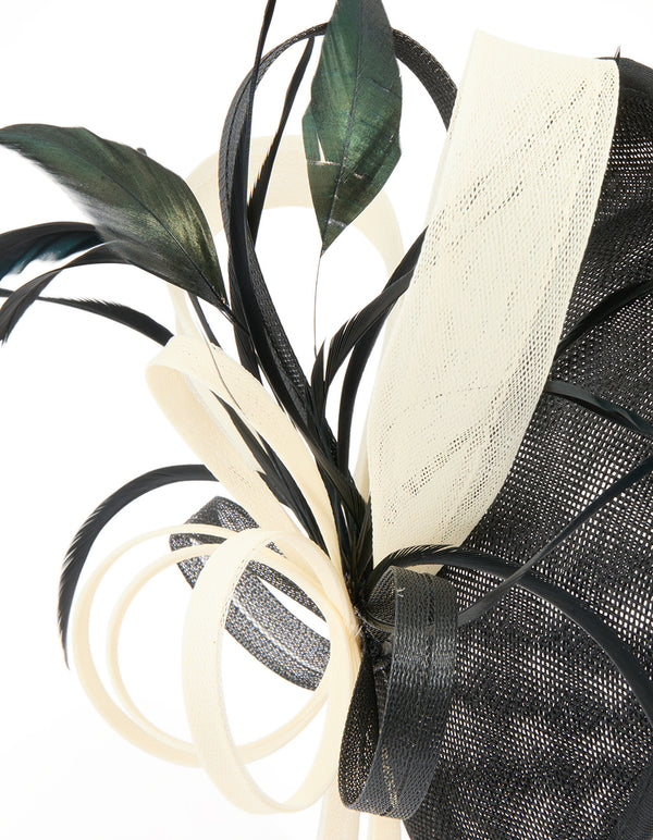 White & Black Feather Large Loop Disc Fascinator
