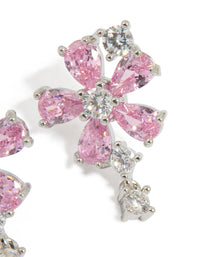 Silver Pink Cubic Zirconia Flower Stud Earrings - link has visual effect only