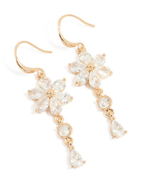 Gold Cubic Zirconia Flower Hook Drop Earrings - link has visual effect only