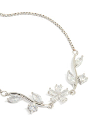 Silver Cubic Zirconia Flower & Leaf Toggle Bracelet - link has visual effect only