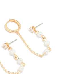 Gold Plated Pearl Chain Huggie Earrings - link has visual effect only