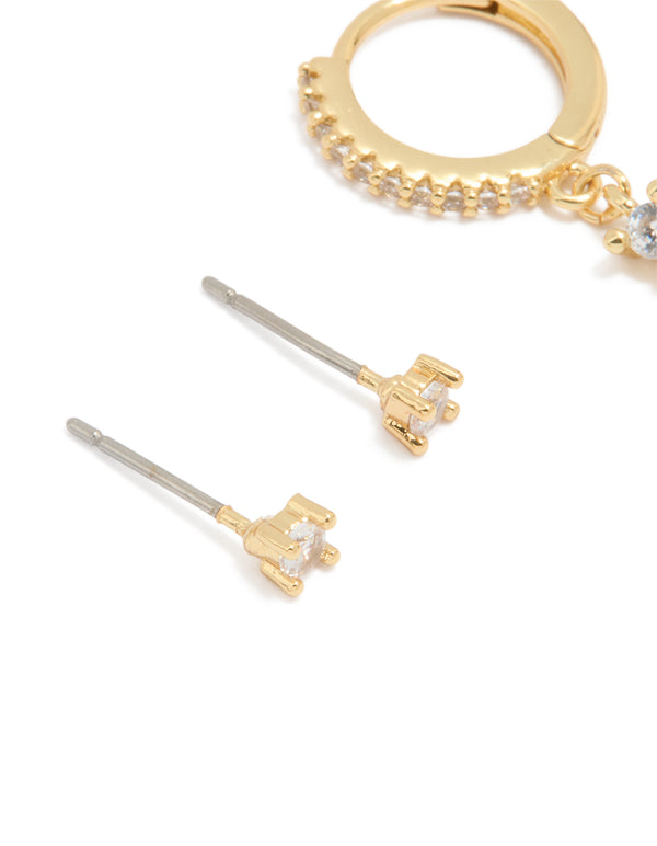 Gold Plated Cubic Zirconia Chain & Stud Earrings 2-Pack