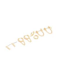 Gold Plated Cubic Zirconia Stud & Chain Huggie Earrings 4-Pack - link has visual effect only