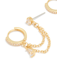 Gold Plated Cubic Zirconia Pear Layered Chain Huggie Earrings - link has visual effect only