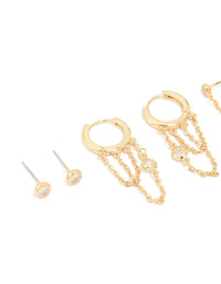 Gold Plated Cubic Zirconia Chain & Huggie Earrings 4-Pack - link has visual effect only