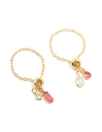 Gold Pink & Clear Cubic Zirconia Adjustable Chain Rings 2-Pack - link has visual effect only