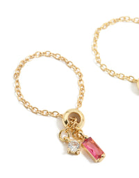 Gold Pink & Clear Cubic Zirconia Adjustable Chain Rings 2-Pack - link has visual effect only