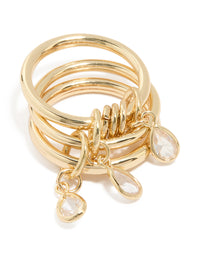 Gold Plated Cubic Zirconia Charm Interlocked Layered Ring - link has visual effect only
