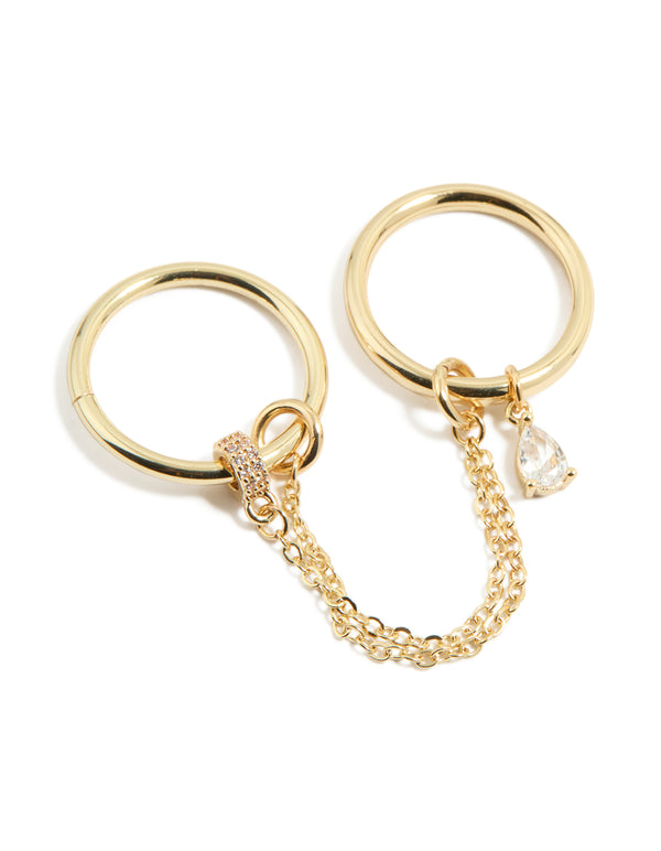 Gold Plated Cubic Zirconia Pear Drop Chain Ring