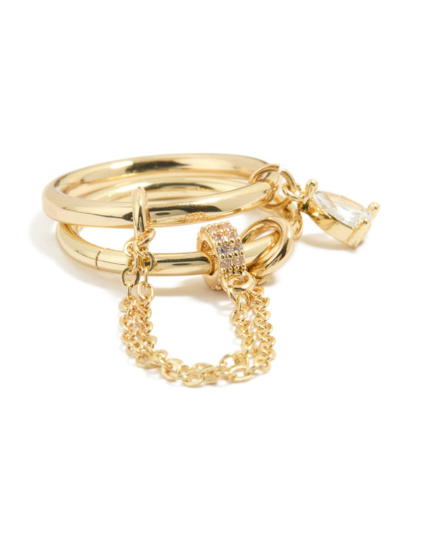 Gold Plated Cubic Zirconia Pear Drop Chain Ring