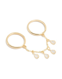 Gold Cubic Zirconia Drop Chain Ring - link has visual effect only