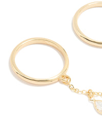 Gold Cubic Zirconia Drop Chain Ring - link has visual effect only