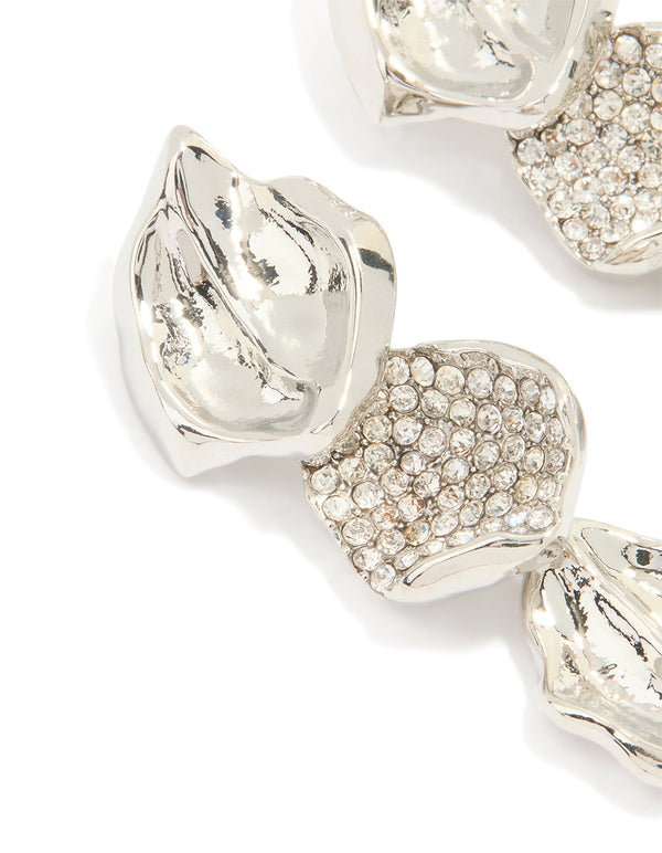 Silver Leaf Petal Drop Earrings