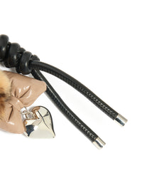 Leopard Print Fluffy Heart & PU Leather Bow Key Chain - link has visual effect only