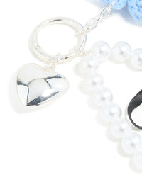 Blue Crochet Fabric Daisy & Pearl Key Chain - link has visual effect only