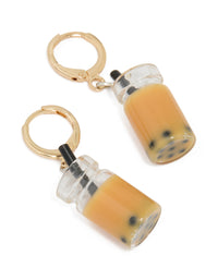 Gold Acrylic Bubble Tea Huggie Earrings - link has visual effect only