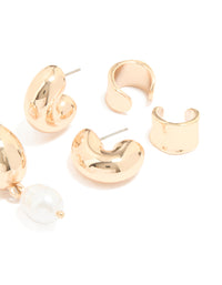 Gold Chunky Hoops & Ear Cuffs 4-Pack - link has visual effect only