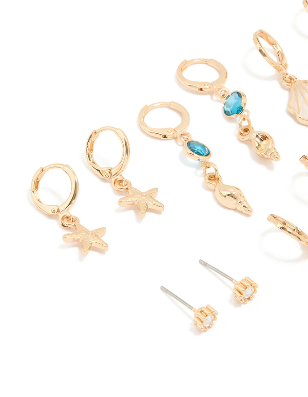 Gold Sea-Themed Hoop Earrings 6-Pack