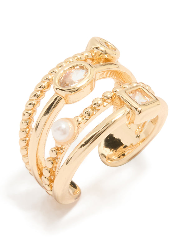 Gold Diamante & Pearl Layered Ear Cuff