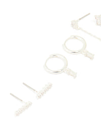 Silver Plated Brass Cubic Zirconia Chain & Stud Earrings 3-Pack - link has visual effect only