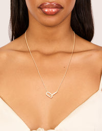 Gold Plated Brass Cubic Zirconia Dainty Link Pendant Necklace - link has visual effect only