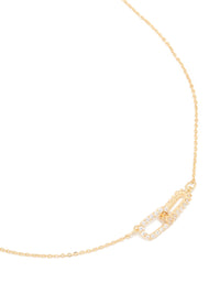 Gold Plated Brass Cubic Zirconia Dainty Link Pendant Necklace - link has visual effect only