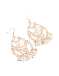 Rose Gold Pearl Diamante Cut Out Patterned Drop Earrings - link has visual effect only