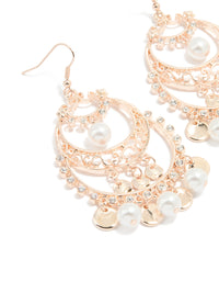 Rose Gold Pearl Diamante Cut Out Patterned Drop Earrings - link has visual effect only