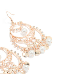 Rose Gold Pearl Diamante Cut Out Patterned Drop Earrings - link has visual effect only