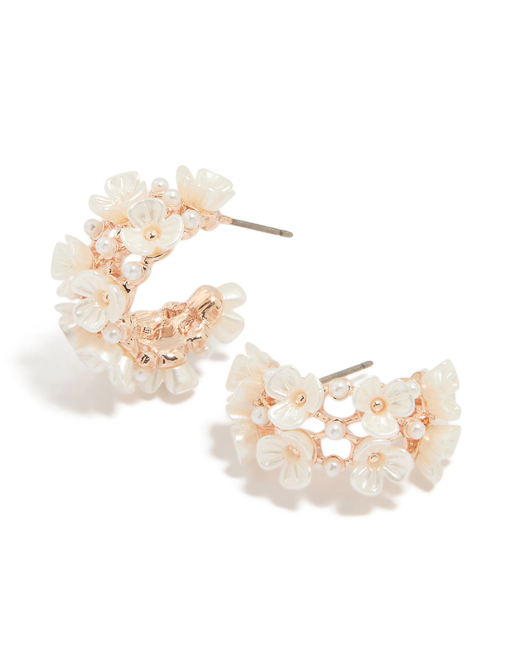 Rose Gold Dainty Multi Flower Hoop Earrings
