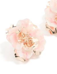 Rose Gold Marbled Pink Flower Large Stud Earrings - link has visual effect only