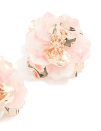 Rose Gold Marbled Pink Flower Large Stud Earrings - link has visual effect only
