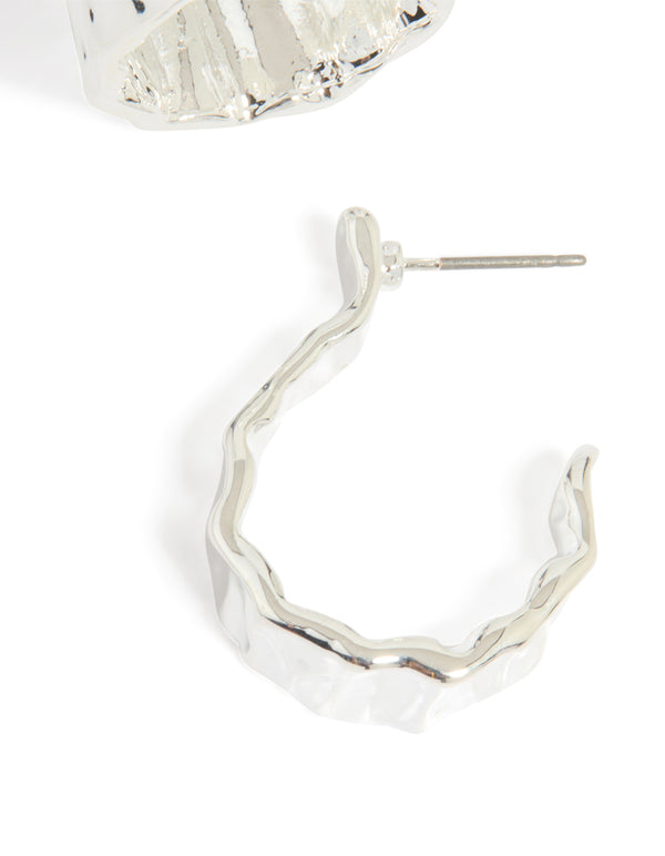 Silver Thick Molten Hoop Earrings