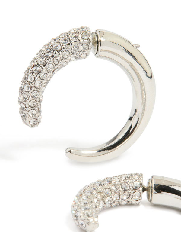Silver Diamante Half Hook Hoop Earrings